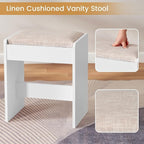 Quimoo 48" Large Vanity Desk with Mirror & Lights, Makeup Vanity Table with 6 Drawers & Power Outlet, 6 Open Storage Shelves, Vanity Desk Set with Stool, for Women Girls, White