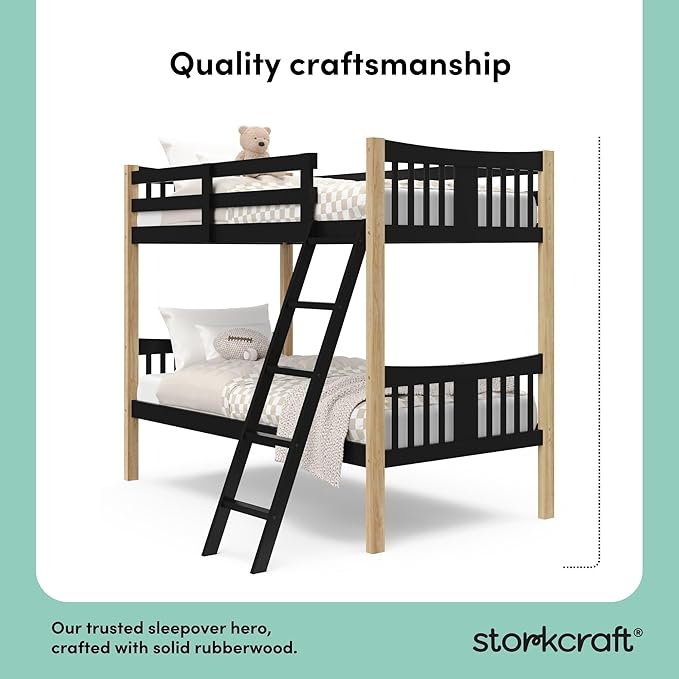 Storkcraft Caribou Twin-Over-Twin Bunk Bed (Black with Natual) – GREENGUARD Gold Certified, Converts to 2 Individual Beds