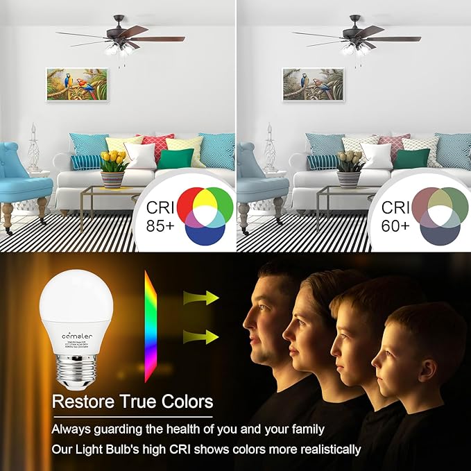 comzler LED Light Bulbs, E26 Base 6000K Cool Bright Daylight 60 Watt Equivalent Ceiling Fan Light Bulb, A15 Appliance Energy Saving Refrigerator Small Light Bulbs, 120V, 600LM, CRI 85+, 6 Pack