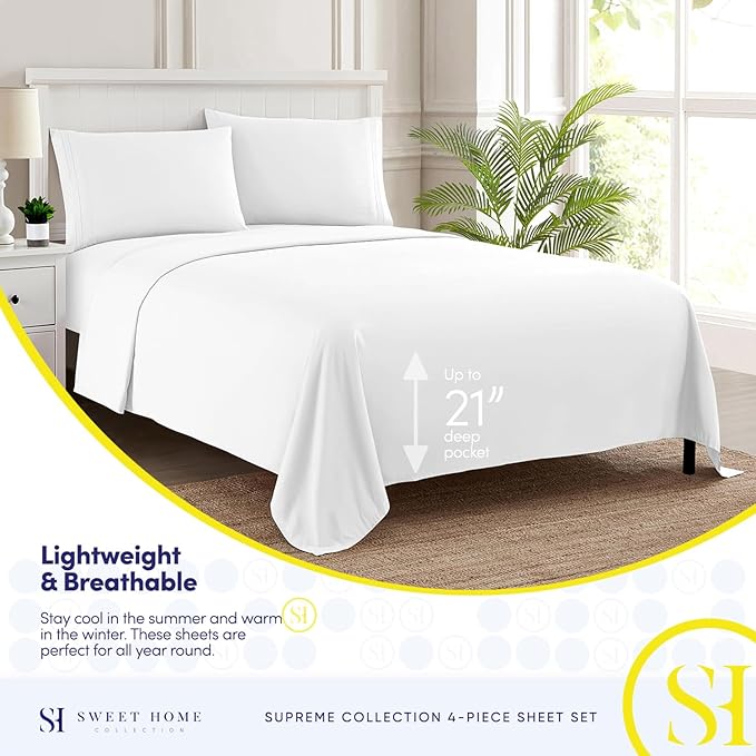 Twin Sheets - Breathable Luxury Sheets with Full Elastic & Secure Corner Straps Built In - 1800 Supreme Collection Extra Soft Deep Pocket Bedding Set, Sheet Set, EXTRA DEEP pocket - Twin, White