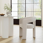 Modern Barrel Dining Chair, Velvet Upholstered Accent Side Chair with Arms Comfy Makeup Vanity Chair, Dining Living Room Kitchen Chair, Beige