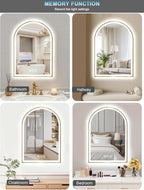 20x30 Inch Arch LED Bathroom Mirror, Gold Lighted Bathroom Mirrors Wall Mounted, Vanity Mirror with Anti-Fog, Memory Function, 3 Color Temperature, Dimmable Led Mirror for Bathroom