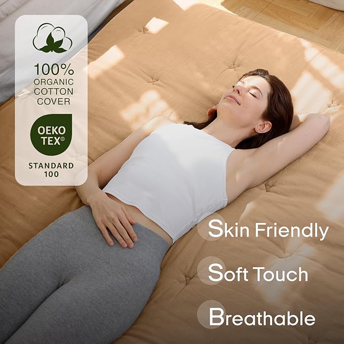 ZonLi Japanese Floor Futon Mattress Twin Size 75"x 39", 100% Cotton Cover 4'' Thicken Tatami Mattress, Foldable Sleeping Pad, Portable Dormitory Tatami Mat, Roll Up Floor Lounger Bed for Adult