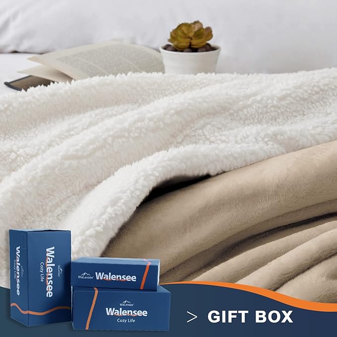 Walensee Sherpa Fleece Blanket (Throw Size 50”x60” Camel) Plush Throw Fuzzy Super Soft Reversible Microfiber Flannel Blankets for Couch, Bed, Sofa Ultra Luxurious Warm and Cozy for All Seasons