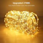 LE 33ft 240 LED Rope Lights Outdoor 24 Volts, 3/8 inch Clear Tube, Upgraded 2700K Warm White, Connectable (Up to 3 Sets), Not Dimmable, Waterproof String Lights for Patio Deck Railing Stair Landscape