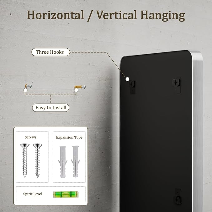 VooBang Bathroom Mirror 30x56 inch, Silver Gorgeous Deep Frame Wall Mirror with Shatterproof Tempered Glass, Modern Bathroom Vanity Mirror for Over Sink Hanging Horizontal or Vertical, Silver