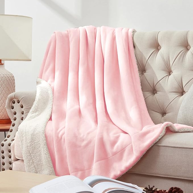 Walensee Sherpa Fleece Blanket (Twin Size 60”x80” Pink) Plush Throw Fuzzy Super Soft Reversible Microfiber Flannel Blankets for Couch, Bed, Sofa Ultra Luxurious Warm and Cozy for All Seasons