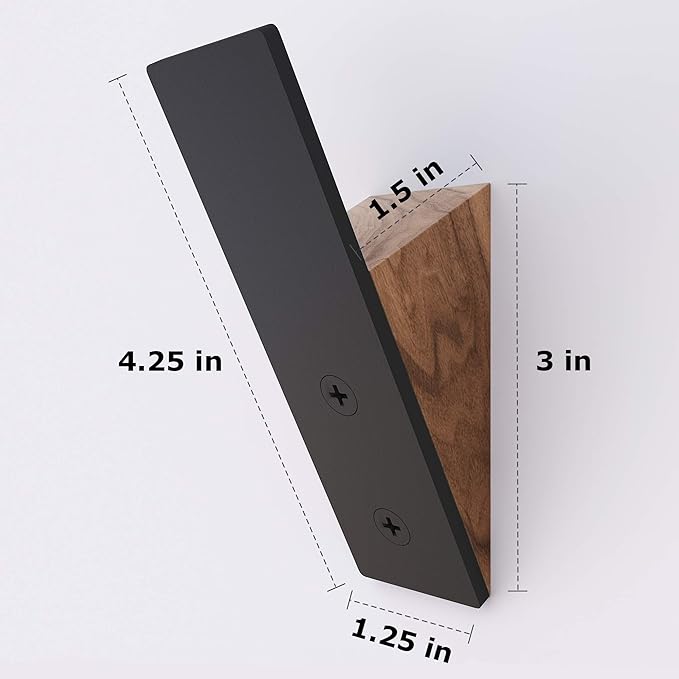Homeforia Walnut Wood Coat Hooks, High End Walnut Wood & Black Metal Wall Mounted Coat Hooks, Mid-Century Modern Clothes Hooks, Heavy Duty Wooden Hooks for Hanging Coats, Hats, Towels & More, Set of 6