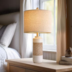 OYEARS 23.75" Bedside Table Lamps Set of 2 for Sleeping and Reading, Vintage Farmhouse Rattan Table Lamp Antique White Resin Lamp for Decoration, Office Living Room Bedside Table