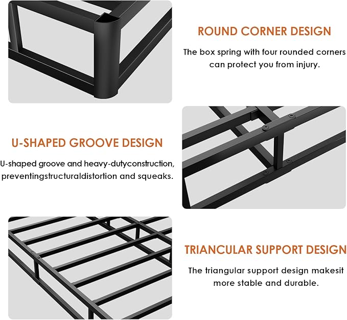 D&H FURNIMMT Full Size Box Spring 7 Inch, Heavy Duty Metal Box Spring Bed Base with Fabric Cover, Mattress Foundation, Easy Assembly, Noise Free（Full）