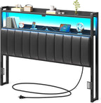 Rolanstar Headboard for Queen Size Bed with Storage, 60,000 DIY Color of LED Light, Head Board with USB, Type C Port, Height Adjustable, Black Upholstered Cabeceras de Cama Comfortable Modern, Leather