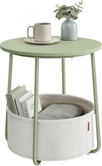 VASAGLE LILEA Collection - Small Round Side End Table, Modern Nightstand with Fabric Basket, Laurel Green and Cream White ULET223C69