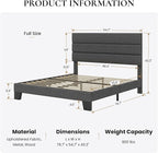 SHA CERLIN Full Platform Bed Frame with Upholstered Fabric Headboard, Mattress Foundation with Strong Wooden Slats Support, No Box Spring Needed, Grey