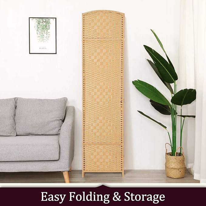 Rose Home Fashion 6 ft Tall Room Divider, Room Dividers and Folding Privacy Screens, 15.7in Privacy Screen 8 Panel Partition Temporary Wall Separation for Private, Light Beige