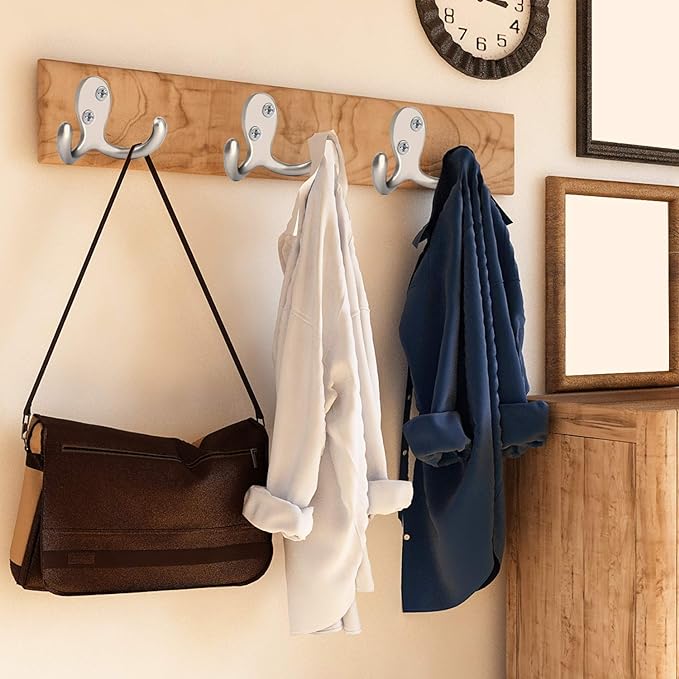 IBosins 16 Pack Heavy Duty Double Prong Coat Hooks Wall Mounted with 32 Screws Retro Double Hooks Utility Hooks for Coat, Scarf, Bag, Towel, Key, Cap, Cup, Hat(Silvery)
