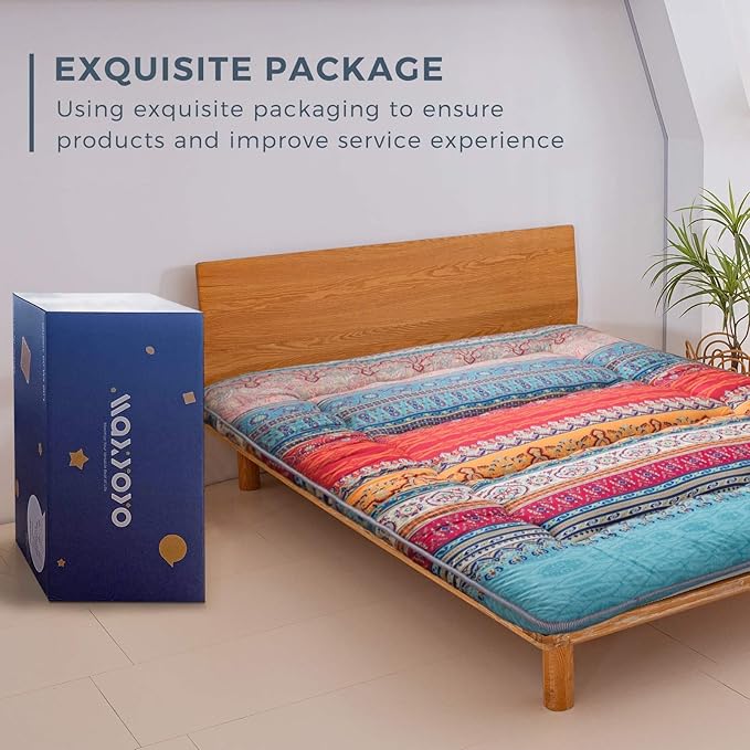 MAXYOYO Bohemian Retro Mattress Vintage Floral Japanese Futon Roll Up Tatami Floor Mat Foldable Bed Portable Camping Mattress Sleeping Pad Floor Lounger Couch Bed Full Size