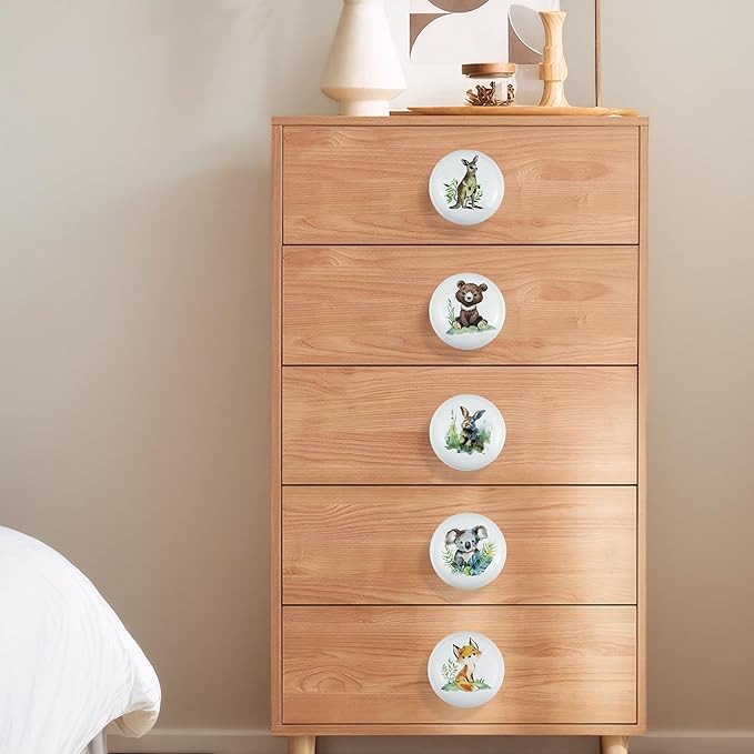 8Pack1.5 Brown Bear Ceramics Cabinet Handle knob Cute Flower Fox Safari Nursery Room Animals Dresser Drawer knobs and pulls