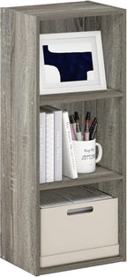 Furinno LUDER Book Shelf, 3-Cube Bookshelf, Bookcase, 9.3" x 12" x 31.5", for Living Room, Bedroom, Home Office, French Oak