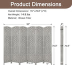 Rose Home Fashion 6 ft Tall Room Divider, Room Dividers and Folding Privacy Screens, 15.7in Privacy Screen 6 Panel Partition Temporary Wall Separation for Private, Stone Grey