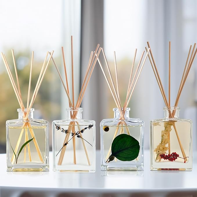 Urban Naturals Crisp Alpine Air Reed Diffuser Set with Eucalyptus, Citrus, Vanilla, Pine & Balsam Notes – 5 Ounce Sleek Black Rectangular Refillable Glass Bottle – Made in The USA