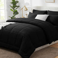 CozyLux Full Size Comforter Sets Black, 7 Pieces Bed in a Bag, Black Comforter Full Size, All Season Bedding Sets with Stitch Quilted Comforter, Flat Sheet, Fitted Sheet, Pillowcases