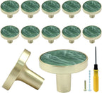 12 Pcs Gold Knobs for Dresser Drawers, Round Dresser Cabinet Knobs Pulls for Kitchen Cabinet Cupboard Door Furniture Decorative, Green