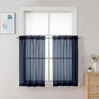 Chyhomenyc Navy Blue Sheer Curtains 30 inch Length 2 Panels, Light Filtering Voile Rod Pocket Short Window Curtians for Bathroom Living Room Farmhouse Small Windows, 42Wx30L inches