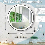 Black Frame Round LED Bathroom Mirror with Lights for Bathroom Wall Black Lighted Vanity Mirrors 24 Inch 3 Color Dimmable Circle Smart Bathroom LED Wall Mirrors Anti Fog Makeup LED Mirrors
