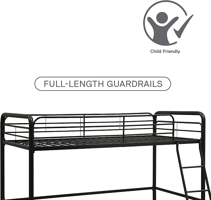 DHP Junior Loft Bed, Space-Saving Metal Frame, Black Finish, Ideal for Younger Children