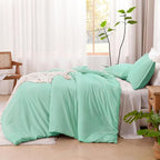 Litanika Comforters Mint Green Full Size, 3 Pieces Lightweight Solid Bedding Set & Collections, All Season Fluffy Bed Set (79x90In Comforter & 2 Pillowcases)