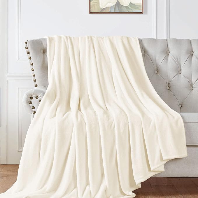 Walensee Fleece Blanket Plush Throw Fuzzy Lightweight (Throw Size 50x60 Cream) Super Soft Microfiber Flannel Blankets for Couch, Bed, Sofa Ultra Luxurious Warm and Cozy for All Seasons