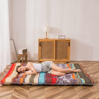 MAXYOYO Bohemian Retro Floor Mattress Vintage Floral Japanese Futon Mattress Roll Up Thicken Sleeping Bed Portable Camping Mattress Floor Lounger Couch Bed Mattress Pad, King Size