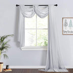 RYB HOME Sheer Curtains Valances-Bed Curtains, Kids Room Breezy Bedroom Window Valance Scarf for Canopy Frame Living Room Backdrop Table Runner,60 x 216 inch Long per Panel, 2 Panels, Dove Grey,Adult