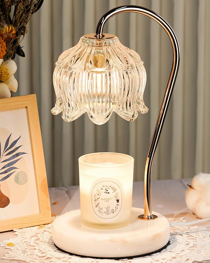 Candle Warmer Lamp with Timer & Dimmable, Adjustable Height Christmas Candle Warming Lamp Gift, Birthday Gifts for Women Mom, House Warming Gifts New Home Marble Base Wax Melt Warmer for Jar Candles