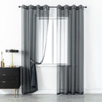 DUALIFE Charcoal Grey Sheer Curtains Grommet,Look Semi Sheer Windows Panels,Elegant Solid Color Touch Soft Drapes, 52X96 Inch for Living Room Bedroom,Set of 2 Panels