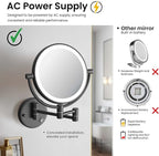 KIBI Circular Wall Mount Makeup Mirror with LED Lights, Dual-Sided 1x/5x Magnifying Mirror with Adjustable Arm, 360° Swivel, Solid Brass Construction for Durability and Style (Matte Black, KMM101)