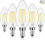 LED Candle Bulbs 40W Equivalent Dimmable, E12 Candelabra Light Bulbs 4W 470Lm Clear Edison LED Bulb, Daylight White 5000K B11 Classic Bright Filament Bulb, Decorative Lights for Lamps, Pack of 5