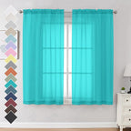 OVZME Turquoise Sheer Curtains 63 Inches Length 2 Panels, Light Filtering Treatment Window Drapes for Living Room Bedroom, Each 42Wx63L