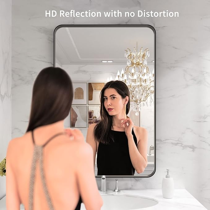 LOAAO 28X36 Inch Black Metal Framed Bathroom Mirror for Wall, Matte Black Bathroom Vanity Mirror Farmhouse, Anti-Rust, Hangs Horizontally or Vertically