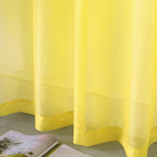 DUALIFE Bright Yellow Sheer Curtains 45 Inch Length for Kitchen 2 Panels Grommet Semi Sheer Short Curtains for Bathroom Small Windows Basement Vibrant Lemon Yellow Wide 52 by L45 Inches Long
