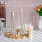 Glass Hurricane Candle Holder: 12" Tall Candlestick Holder with Cylinder Windproof Cover Clear Taper Candle Holders for Wedding Party Birthday Christmas Home Decor Set of 2