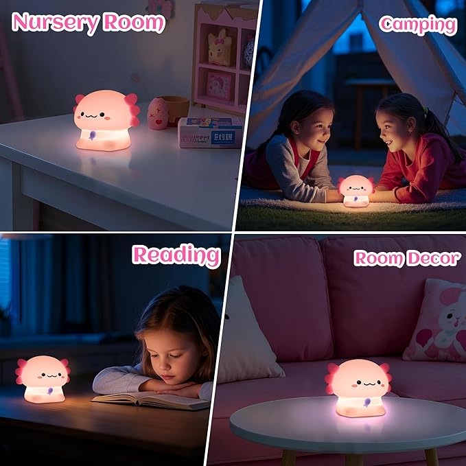 Axolotl Gifts, Cute Axolotl Night Light, Animal Silicone Nursery Lamp with Dimming and Timing Function, Cute Axolotl Decor Lights