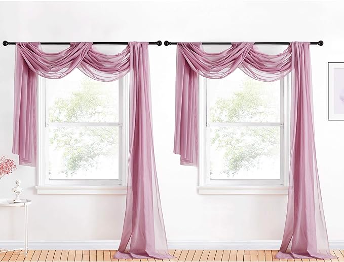 NICETOWN Canopy Bed Curtain Scarfs 216 inch Length, Decorative Voile Sheer Window Drapes for Wedding/Party/Table Cloth, Purple, 60" Wide Per Panel, Set of 2