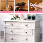 8 Pcs Bow Knobs for Dresser Matel Bow Drawer Knobs Vintage Dresser Handles Cabinet Drawer Pulls for Home Bedroom Kitchen Cabinets Hardware Cupboard (Pink,Classic Style)
