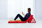 Leewadee Comfortable Japanese Floor Mattress - Thai Floor Bed with Triangle Cushion - Futon Mattress - XL Extra Long Thai Massage Mat, 89 x 20 inches, Orange Red, Kapok Filling
