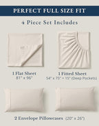 LANE LINEN 100% Organic Cotton Full Sheets Set 4-Piece Pure Percale Long Staple Soft Bedding Breathable Fits Mattress Upto 15" Deep - Glacier Grey