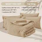 HYMOKEGE Khaki California King Comforter Set Seersucker 7 Pieces, All Season Luxury Bed in a Bag for Bedroom, Bedding Set with Comforter, Sheets, Pillowcases & Shams