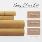 Linen Market Brushed Microfiber King Sheet Set 4 Piece – Oeko-TEX Certified Ultra Soft & Wrinkle-Free - 16" Deep Pocket Sheets - Easy Care King Size - Gold