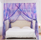Mengersi Tie Dye Canopy Bed Curtains with Lights,Gradient Ombre Bed Canopy for Girls,Canopy for Bed Princess Bed Drapes for Girls Room Decor(Full,Purple)