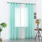DUALIFE Aqua Window Sheer Curtains 108 Inches Extra Long 2 Panels Grommet Voile Drapes Gauze Semi Sheer Curtains for Living Room Kids Bedroom 52 x 108 Inch Length